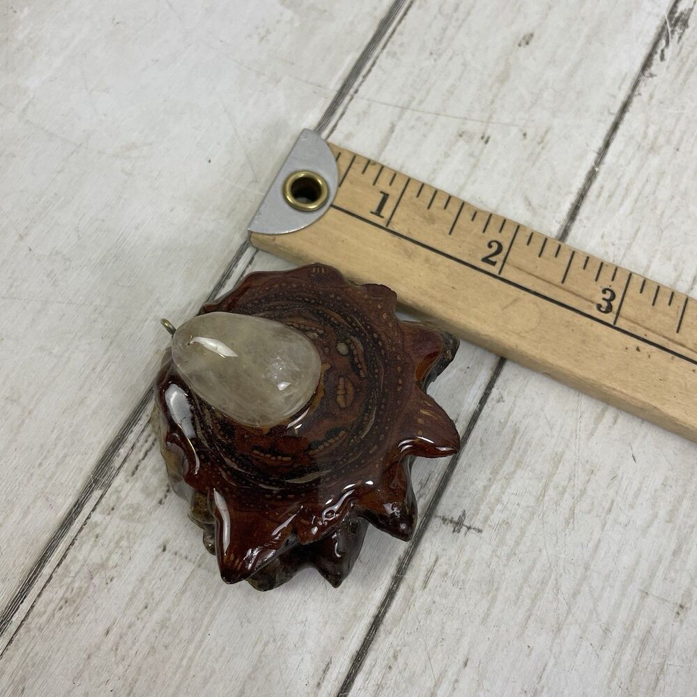 Third Eye Pinecone Pendant With Quartz Stone Center - Picture 7 of 8